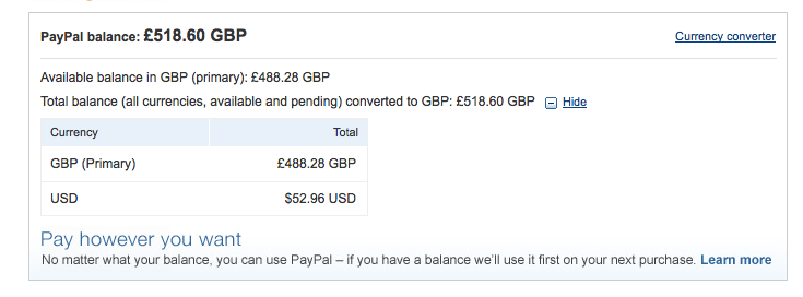 PayPal ballance of £518.60