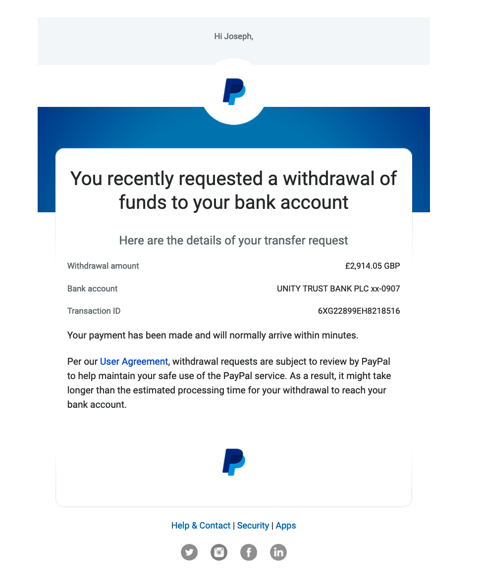 Screenshot of Paypal